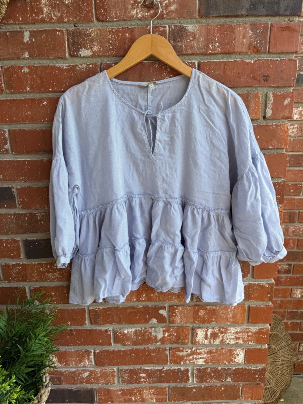 Lucky Brand Light Blue Tiered Peasant Top